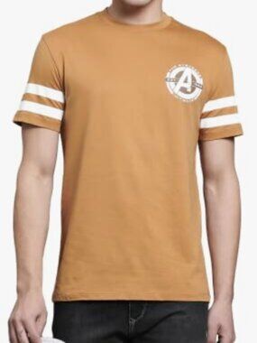 Free Authority Avengers Printed Regular Fit Cream Cotton Men's T-Shirt Large